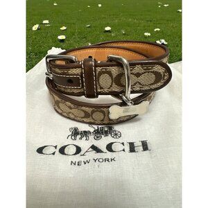 Coach Dog Collar 61920 Extra Large XL Tan Leather Khaki Signature Bone Charm